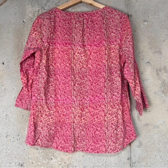 Woolrich pink coral micro ditzy floral 3/4 sleeve button front blouse medium - Picture 4 of 6